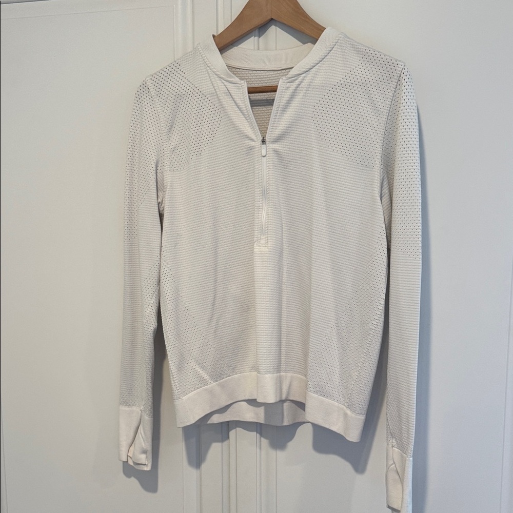 Lululemon Women's White perforated Long Sleeve Top